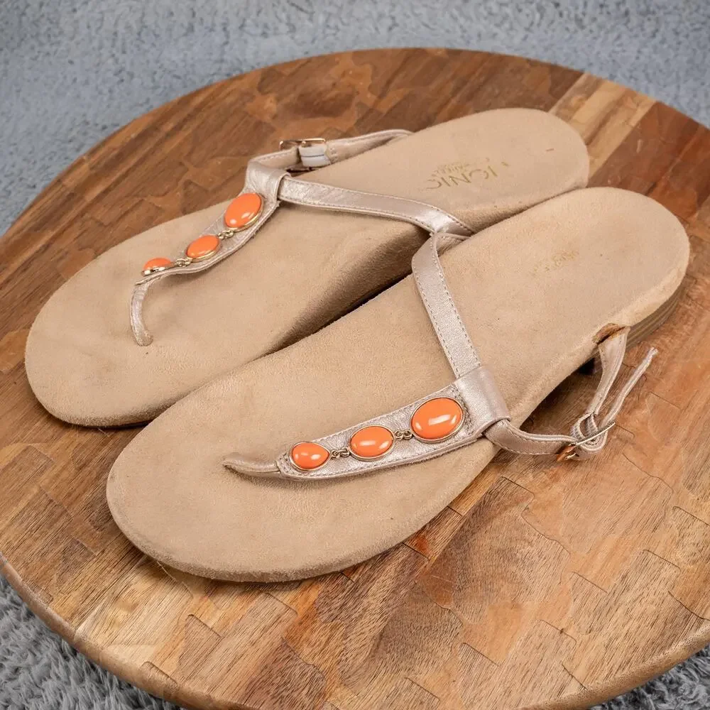 Vionic Thong Sandals‎ Orange Accent Womens Size 10 Beach Boho